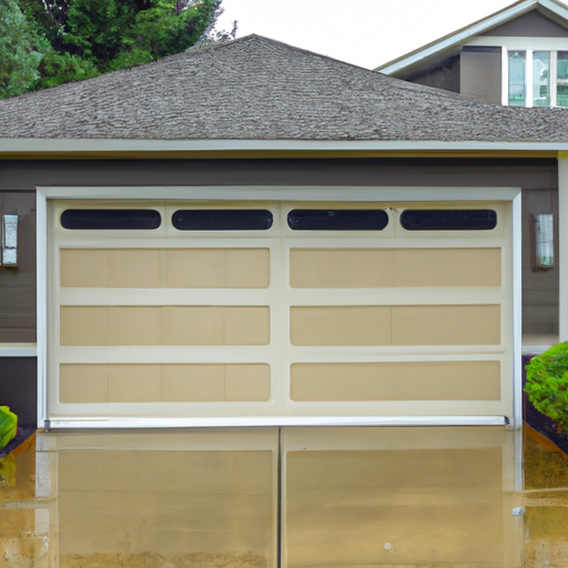 Insulated sectional garage door on a suburban University Place, WA home with overcast Pacific Northwest lighting.