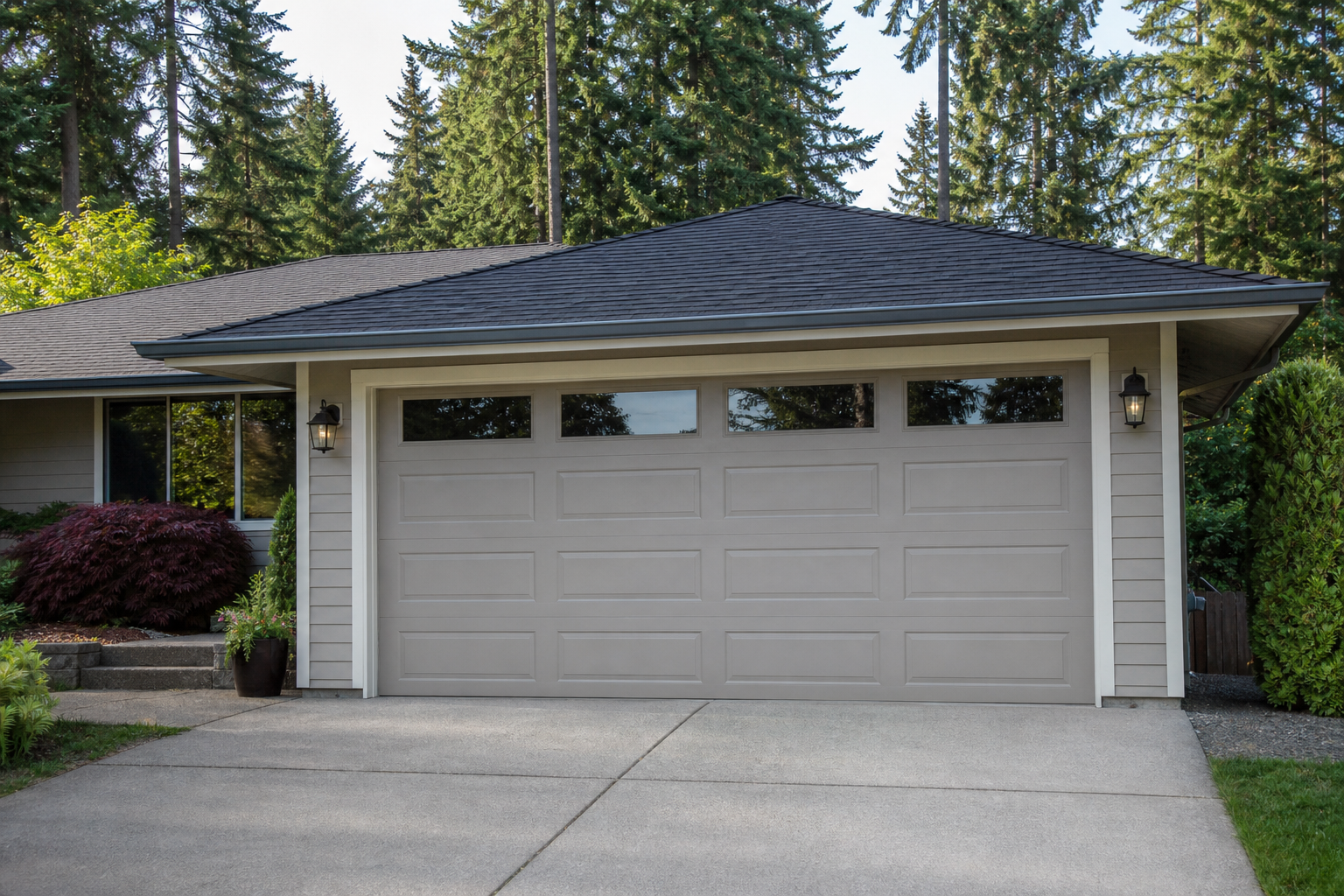 Suburban garage with a visible door in University Place, WA, shown in a clean exterior view